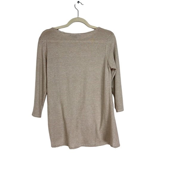 NWT Gibson Look Oatmeal/Ivory Striped Twisted Front Top Size XX - Picture 3 of 7